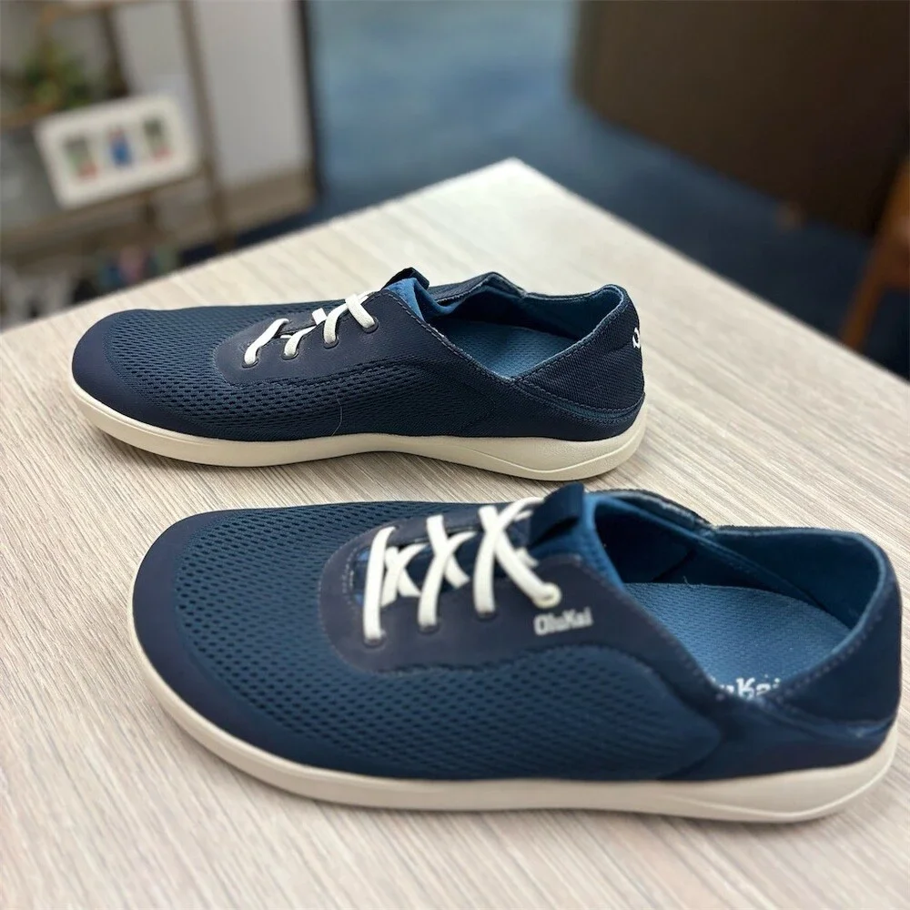 OluKai Moku Pae Men's Lace-Up Boat Shoes Trench Blue/Off White Size 10.5